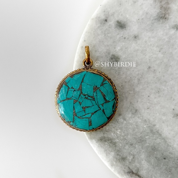 NEW Tibetan Artisan Handcrafted Pendant, Turquoise Mosaic Inlay - Picture 6 of 6